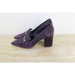 New L'Agence Shoes 6 Purple Suede Eleonore Latice Loafer Heels Block Heels
